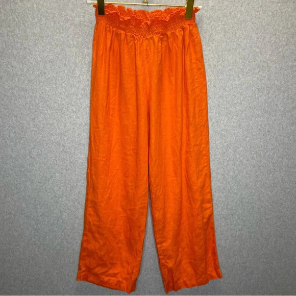 House of Harlow 1960 Linen Orange Cropped Pull On Pants - Picture 1 of 5